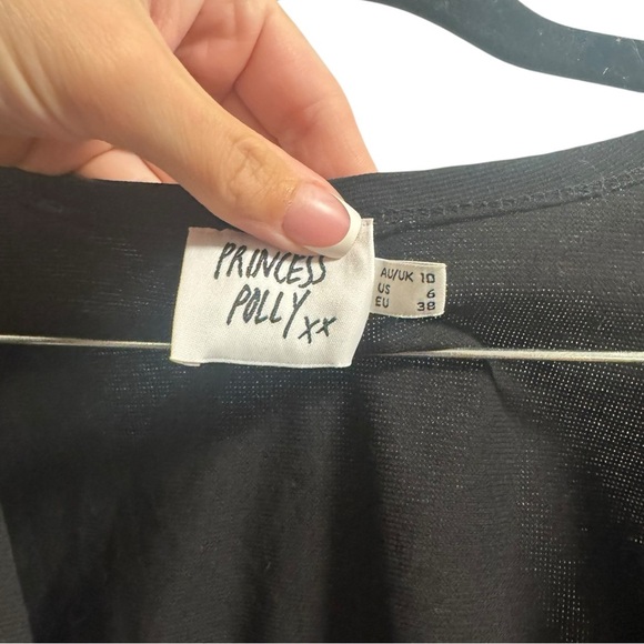 Princess Polly Black Crop Top Wrap Tie Waist Flutter Sleeve Size 6 - Picture 3 of 3